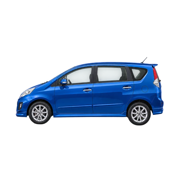 blue 2018 Perodua Alza side (facing left) view